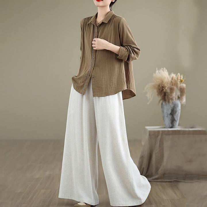 Pantalon large en coton et lin avec poches pour femme, uni, simple, à lacets, motif Buddha Stones Commute - image 21