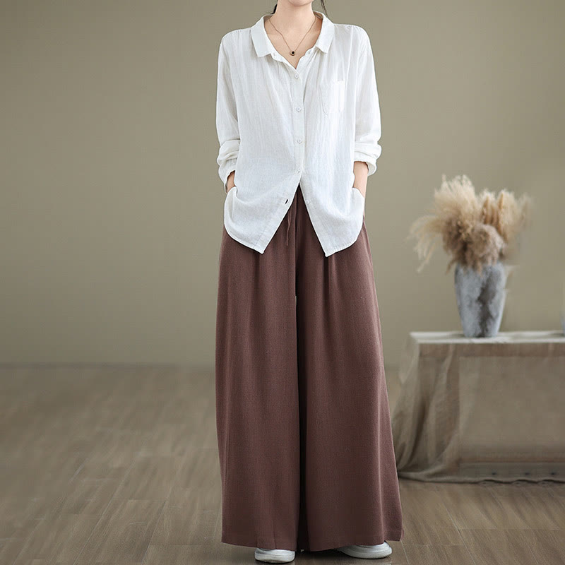 Pantalon large en coton et lin avec poches pour femme, uni, simple, à lacets, motif Buddha Stones Commute - image 15
