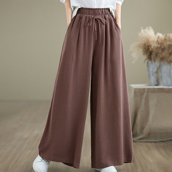 Pantalon large en coton et lin avec poches pour femme, uni, simple, à lacets, motif Buddha Stones Commute - image 12