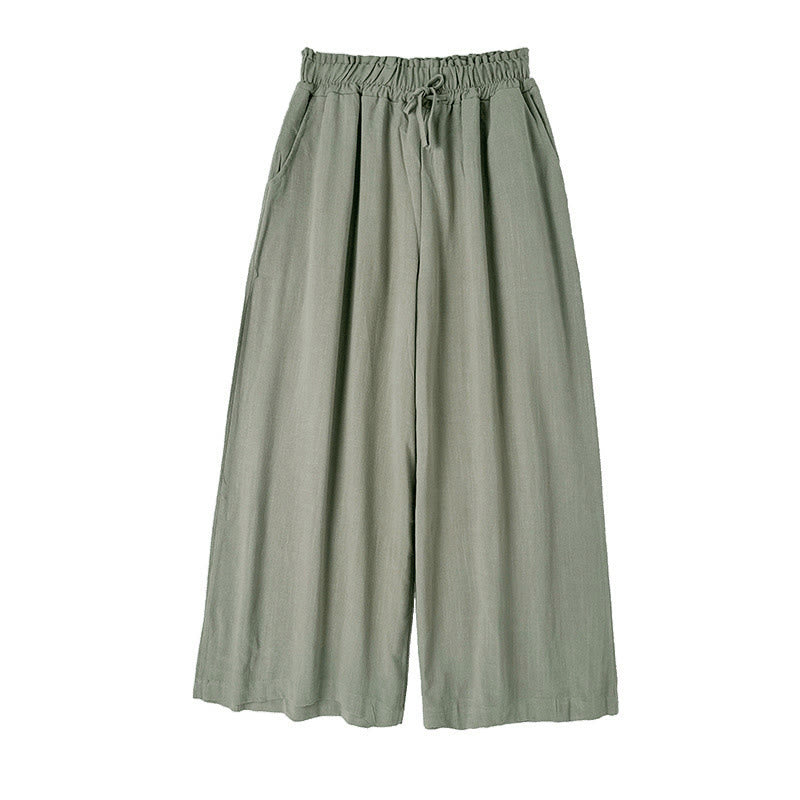 Pantalon large en coton et lin avec poches pour femme, uni, simple, à lacets, motif Buddha Stones Commute - image 10