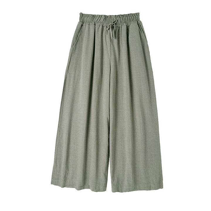 Pantalon large en coton et lin avec poches pour femme, uni, simple, à lacets, motif Buddha Stones Commute - image 10