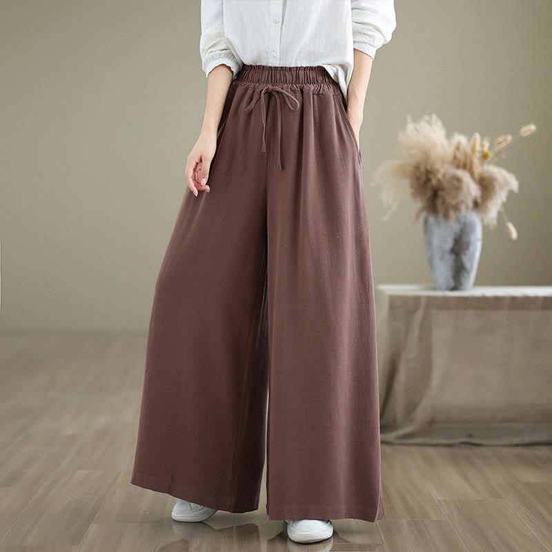 Pantalon large en coton et lin avec poches pour femme, uni, simple, à lacets, motif Buddha Stones Commute - Terre de sienne - US6，UK/AU10，EU38 (XL) - image 10