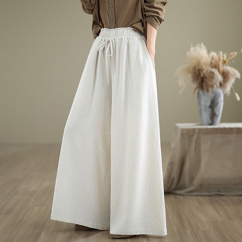 Pantalon large en coton et lin avec poches pour femme, uni, simple, à lacets, motif Buddha Stones Commute - GhostWhite - US6，UK/AU10，EU38 (XL) - image 17