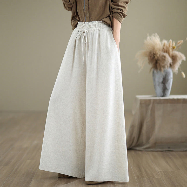 Pantalon large en coton et lin avec poches pour femme, uni, simple, à lacets, motif Buddha Stones Commute - GhostWhite - US6，UK/AU10，EU38 (XL) - image 17