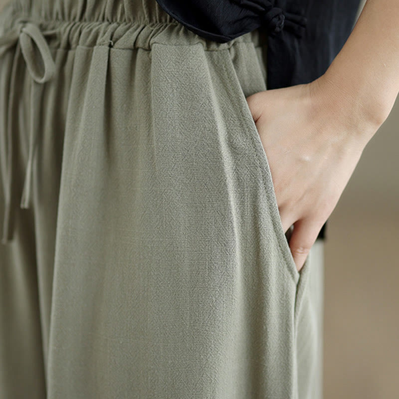 Pantalon large en coton et lin avec poches pour femme, uni, simple, à lacets, motif Buddha Stones Commute - image 6