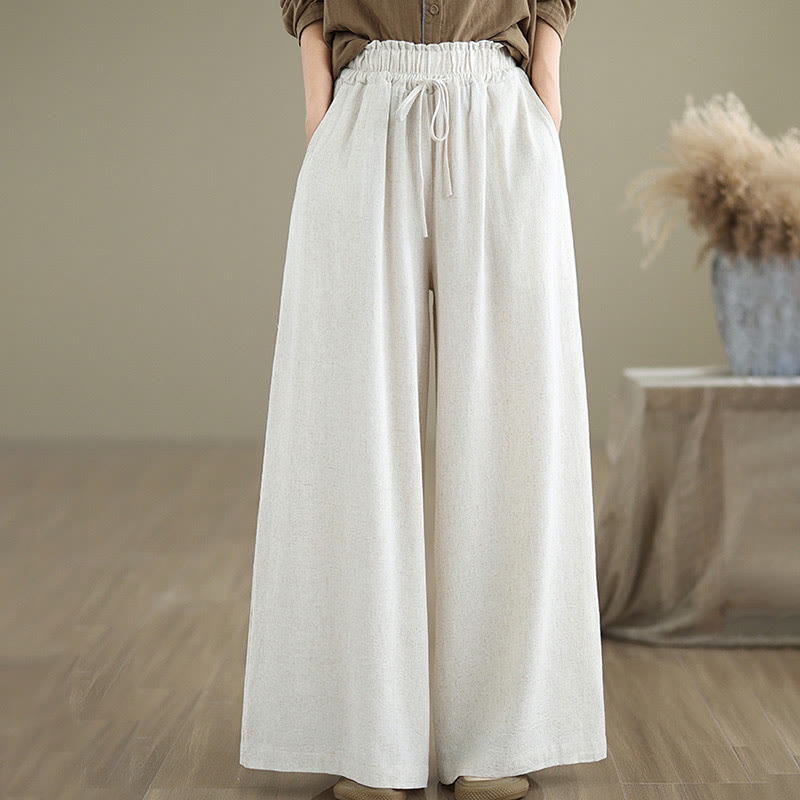 Pantalon large en coton et lin avec poches pour femme, uni, simple, à lacets, motif Buddha Stones Commute - image 18