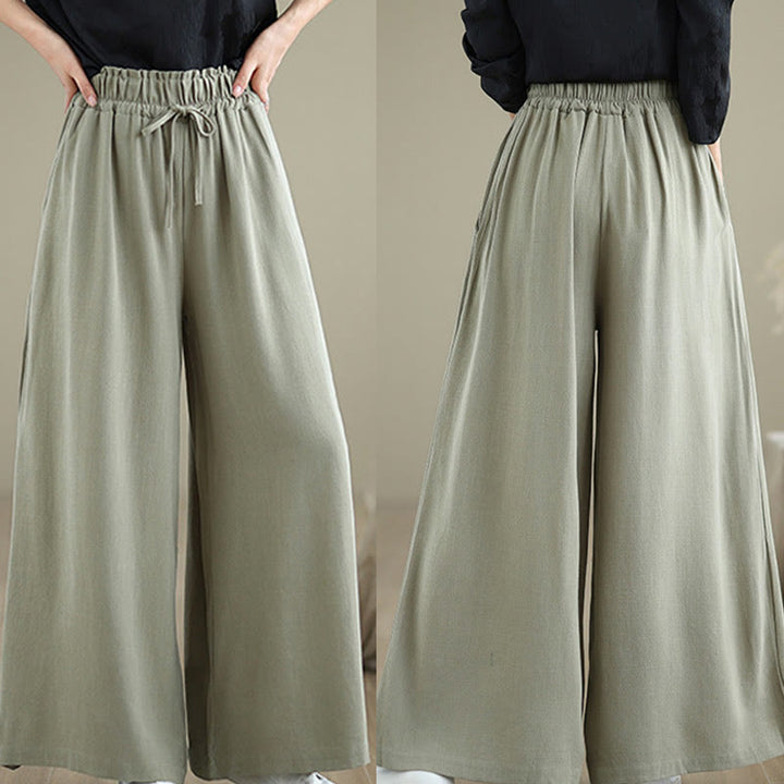 Pantalon large en coton et lin avec poches pour femme, uni, simple, à lacets, motif Buddha Stones Commute - image 9