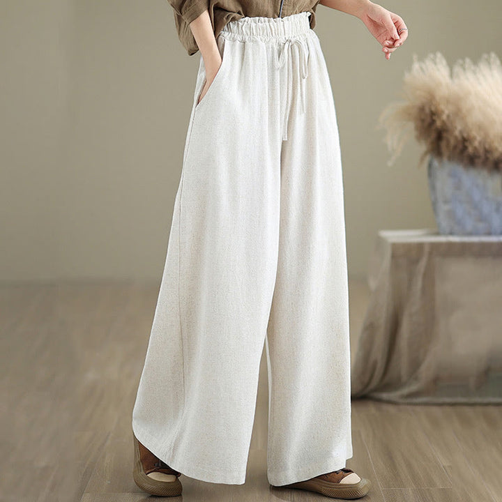 Pantalon large en coton et lin avec poches pour femme, uni, simple, à lacets, motif Buddha Stones Commute - image 19