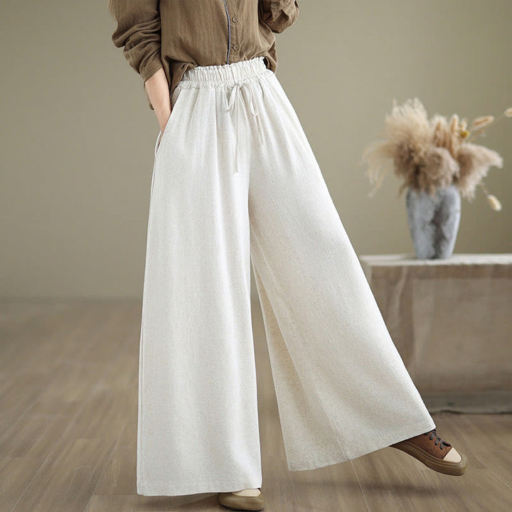 Pantalon large en coton et lin avec poches pour femme, uni, simple, à lacets, motif Buddha Stones Commute - image 21