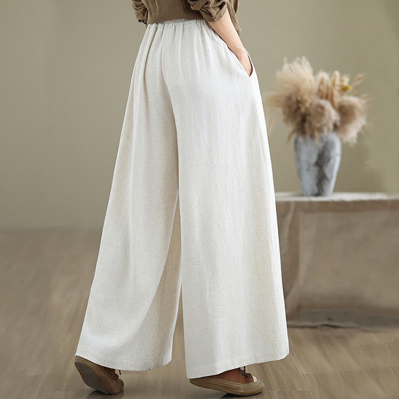 Pantalon large en coton et lin avec poches pour femme, uni, simple, à lacets, motif Buddha Stones Commute - image 20