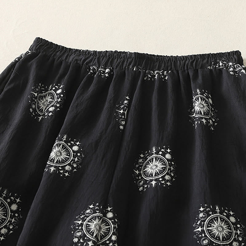 Pantalon large en coton avec poches pour femme, imprimé bohème, motif céleste, Buddha Stones - image 2