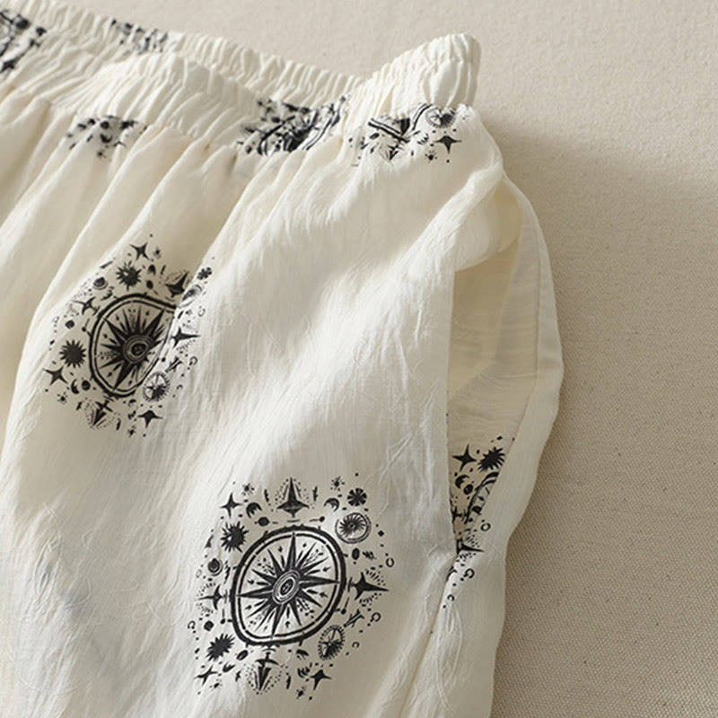 Pantalon large en coton avec poches pour femme, imprimé bohème, motif céleste, Buddha Stones - image 9