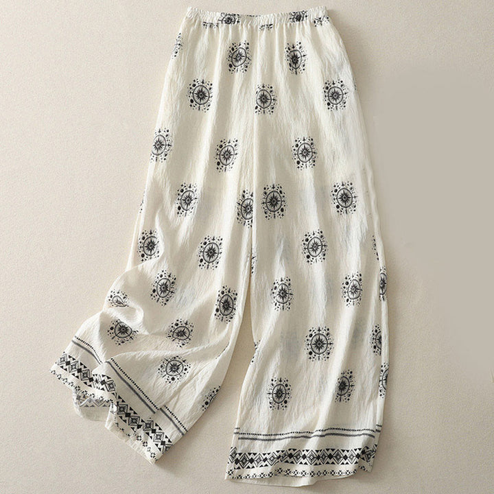Pantalon large en coton avec poches pour femme, imprimé bohème, motif céleste, Buddha Stones - Blanc - US8-10，UK/AU12-14，EU40-42 (2XL) - image 4