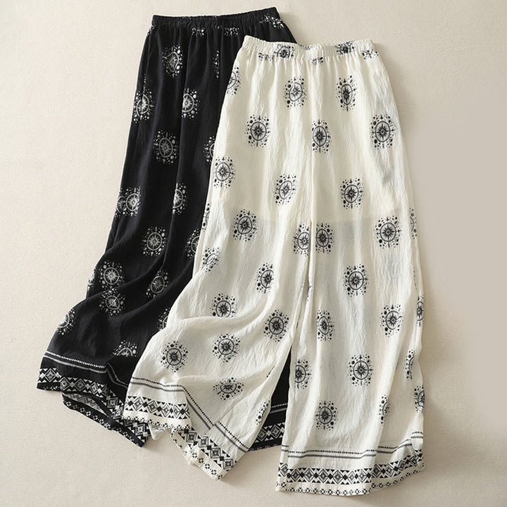 Pantalon large en coton avec poches pour femme, imprimé bohème, motif céleste, Buddha Stones - image 15