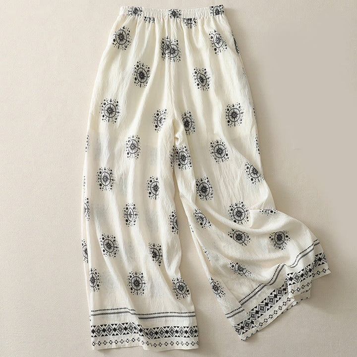 Pantalon large en coton avec poches pour femme, imprimé bohème, motif céleste, Buddha Stones - image 5