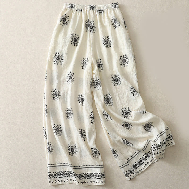 Pantalon large en coton avec poches pour femme, imprimé bohème, motif céleste, Buddha Stones - image 6