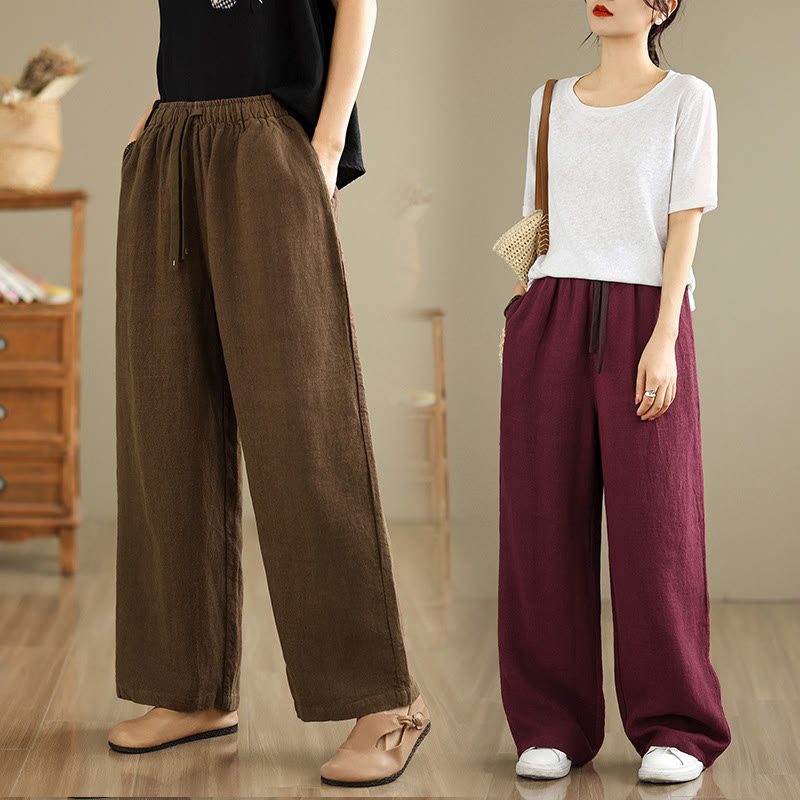 Pantalon sarouel rétro uni en coton avec cordon de serrage et poches pour femme Motif Buddha Stones - image 25