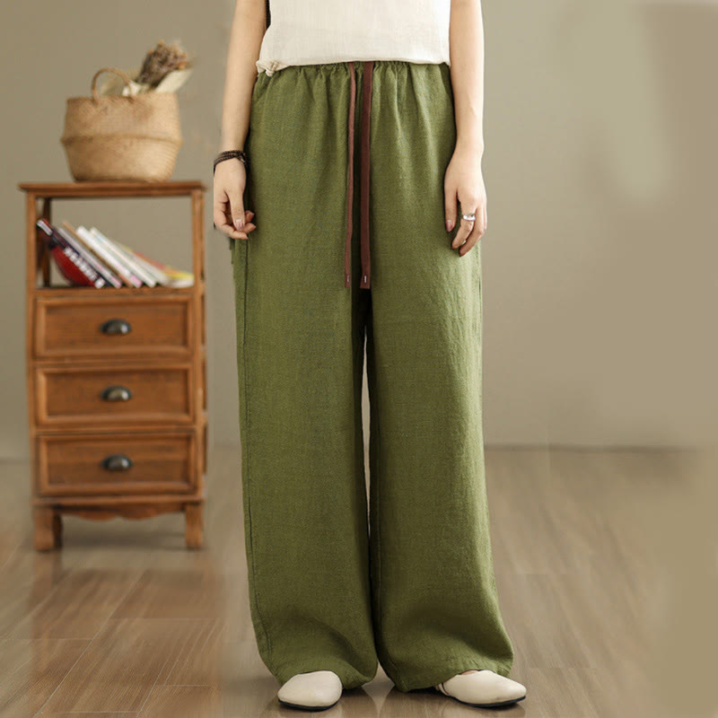 Pantalon sarouel rétro uni en coton avec cordon de serrage et poches pour femme Motif Buddha Stones - image 1