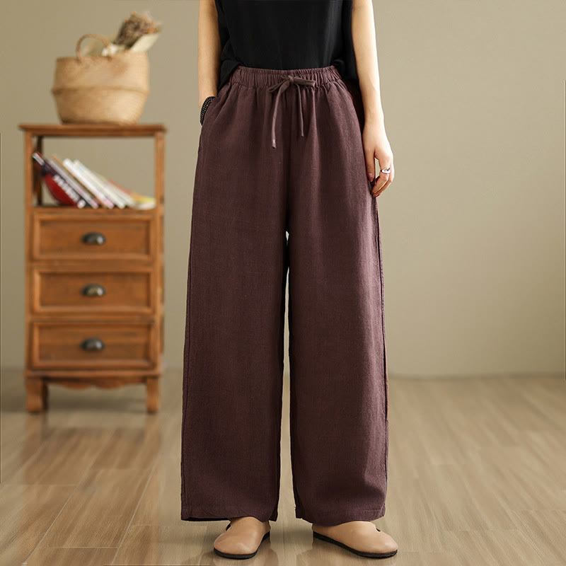 Pantalon sarouel rétro uni en coton avec cordon de serrage et poches pour femme Motif Buddha Stones - Bordeaux - US8-10，UK/AU12-14，EU40-42 (2XL) - image 6
