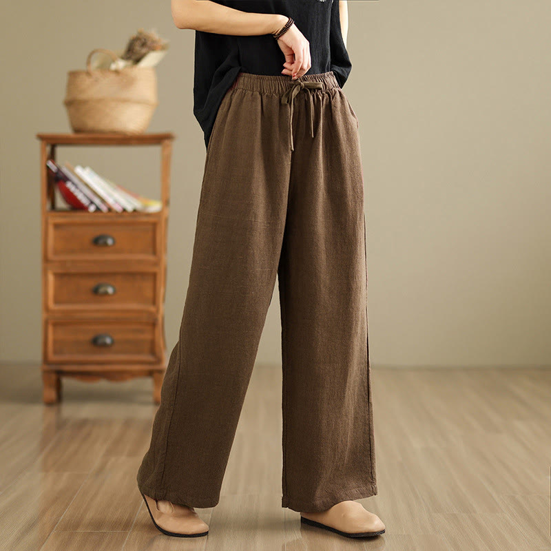 Pantalon sarouel rétro uni en coton avec cordon de serrage et poches pour femme Motif Buddha Stones - Terre de sienne - US8-10，UK/AU12-14，EU40-42 (2XL) - image 15