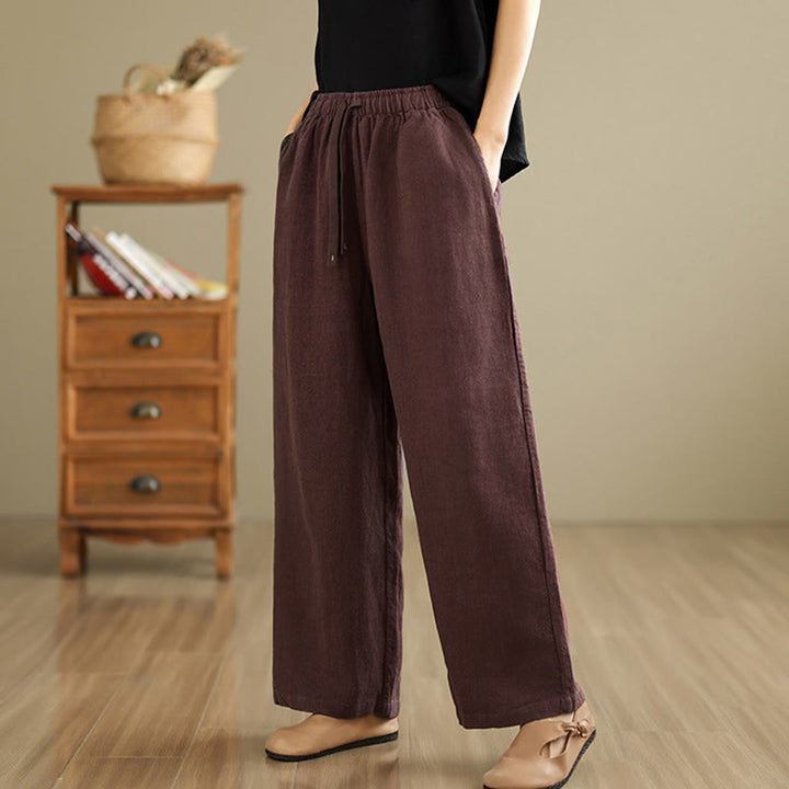 Pantalon sarouel rétro uni en coton avec cordon de serrage et poches pour femme Motif Buddha Stones - image 7