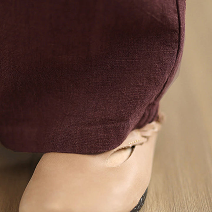 Pantalon sarouel rétro uni en coton avec cordon de serrage et poches pour femme Motif Buddha Stones - image 13