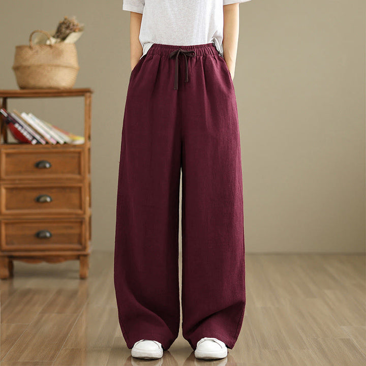 Pantalon sarouel rétro uni en coton avec cordon de serrage et poches pour femme Motif Buddha Stones - image 19