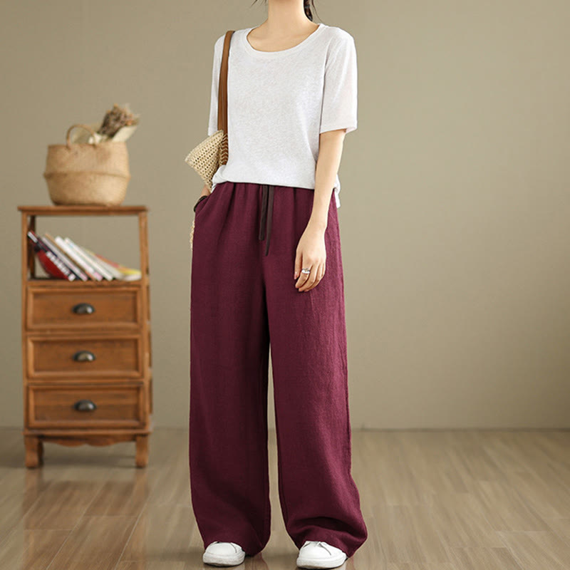 Pantalon sarouel rétro uni en coton avec cordon de serrage et poches pour femme Motif Buddha Stones - image 24