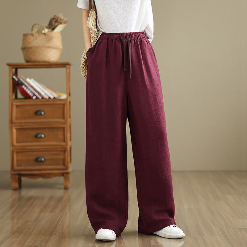 Pantalon sarouel rétro uni en coton avec cordon de serrage et poches pour femme Motif Buddha Stones - FireBrick - US8-10，UK/AU12-14，EU40-42 (2XL) - image 18