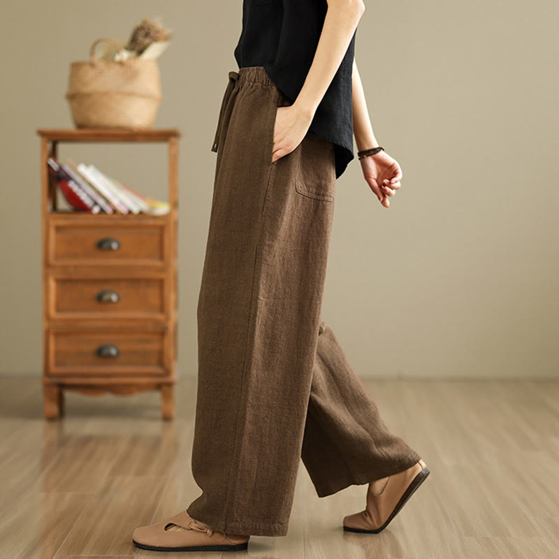 Pantalon sarouel rétro uni en coton avec cordon de serrage et poches pour femme Motif Buddha Stones - image 17