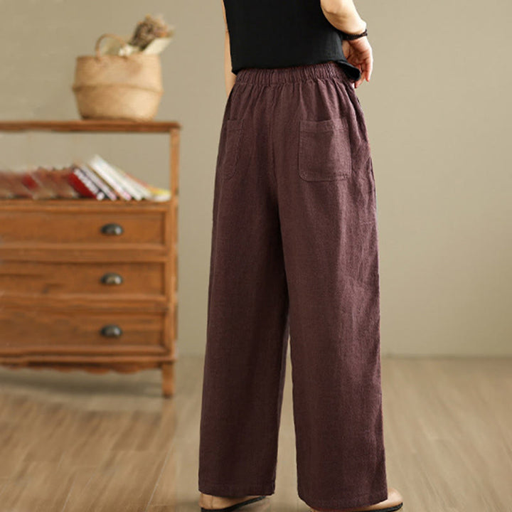 Pantalon sarouel rétro uni en coton avec cordon de serrage et poches pour femme Motif Buddha Stones - image 9