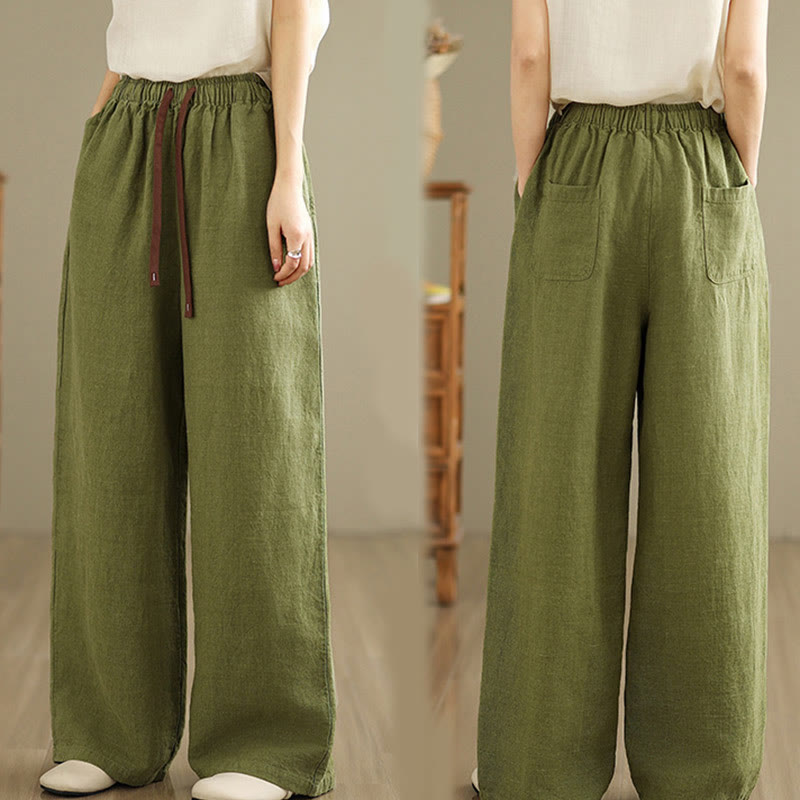 Pantalon sarouel rétro uni en coton avec cordon de serrage et poches pour femme Motif Buddha Stones - image 5