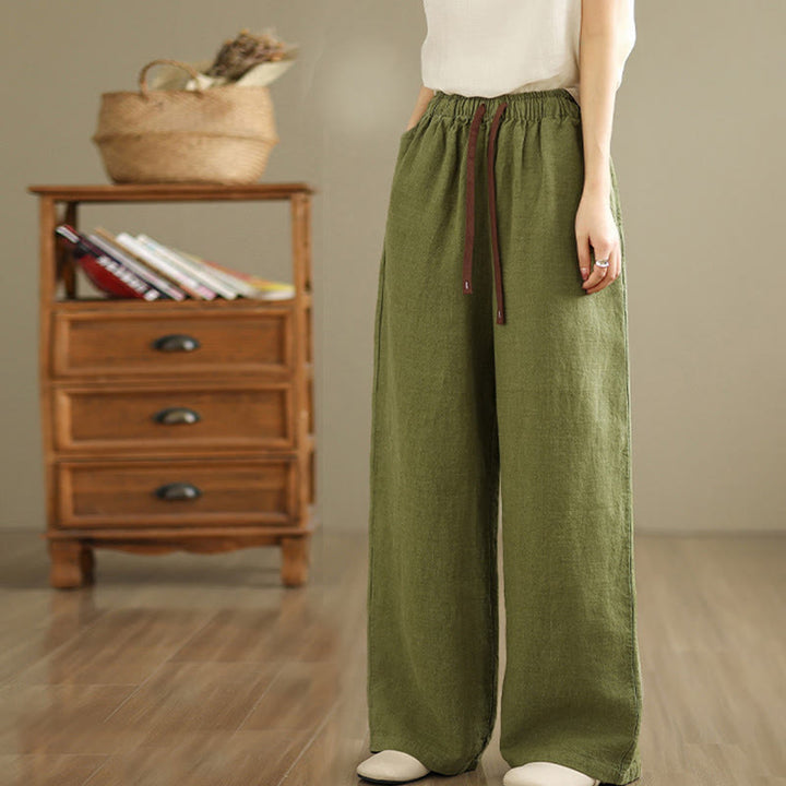 Pantalon sarouel rétro uni en coton avec cordon de serrage et poches pour femme Motif Buddha Stones - image 3