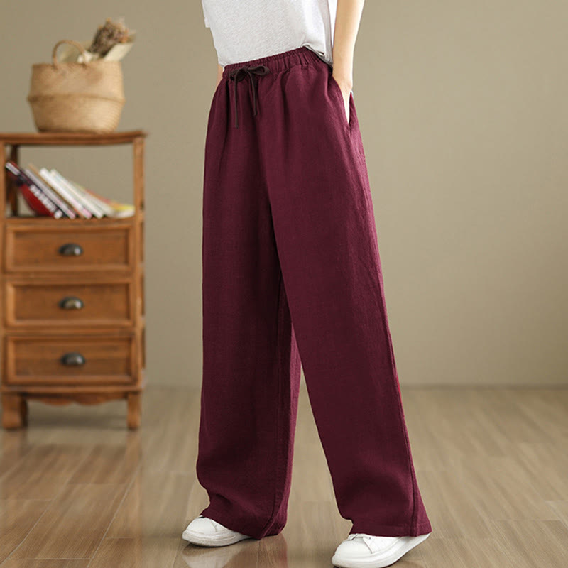 Pantalon sarouel rétro uni en coton avec cordon de serrage et poches pour femme Motif Buddha Stones - image 23