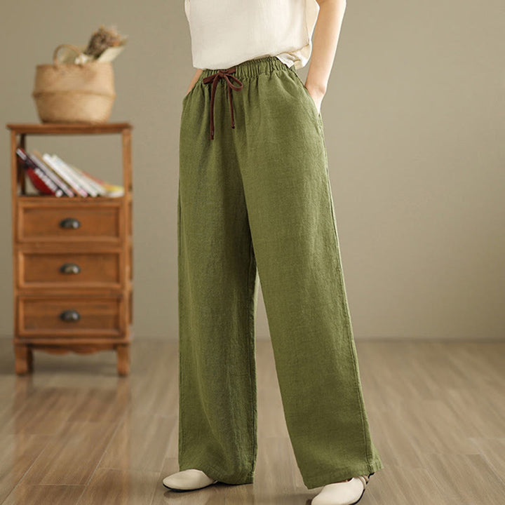 Pantalon sarouel rétro uni en coton avec cordon de serrage et poches pour femme Motif Buddha Stones - image 3