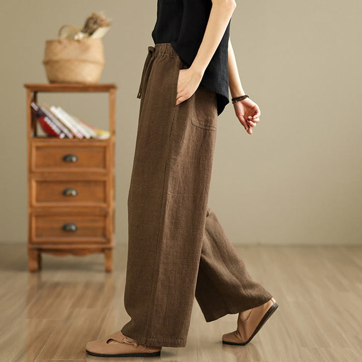 Pantalon sarouel rétro uni en coton avec cordon de serrage et poches pour femme Motif Buddha Stones - image 17