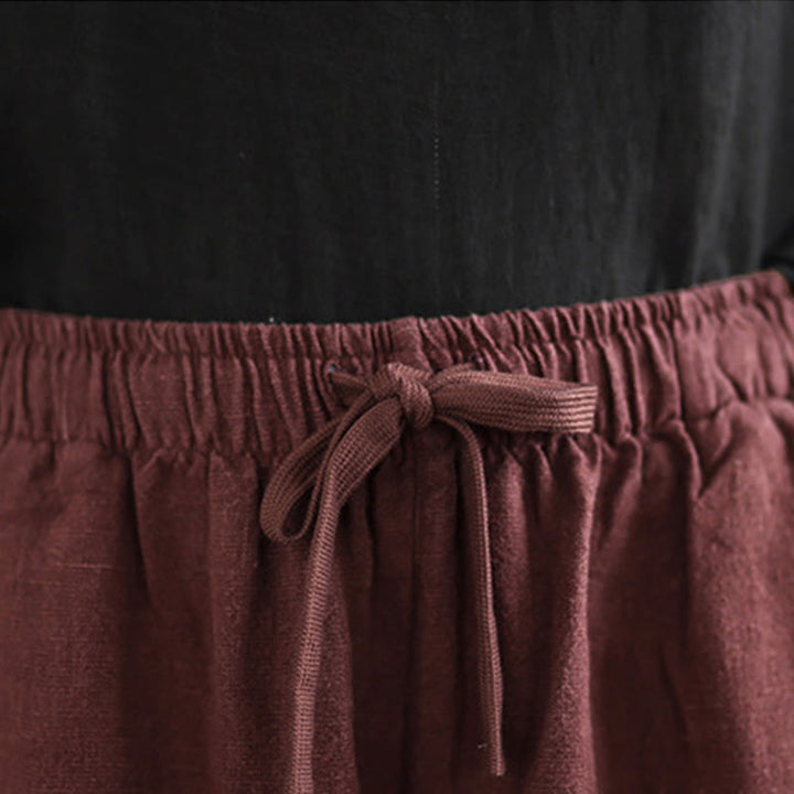 Pantalon sarouel rétro uni en coton avec cordon de serrage et poches pour femme Motif Buddha Stones - image 12