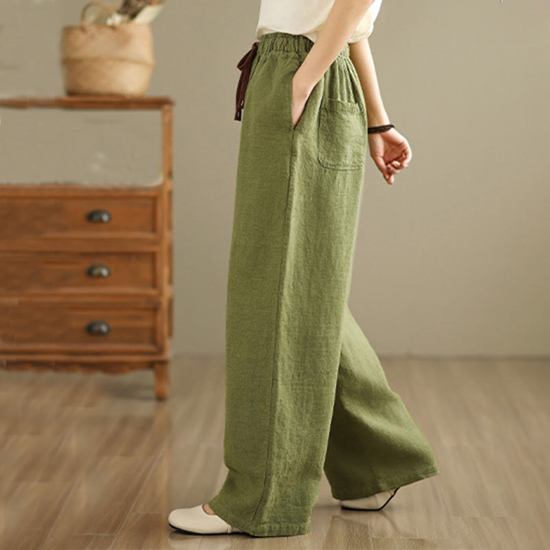 Pantalon sarouel rétro uni en coton avec cordon de serrage et poches pour femme Motif Buddha Stones - image 4