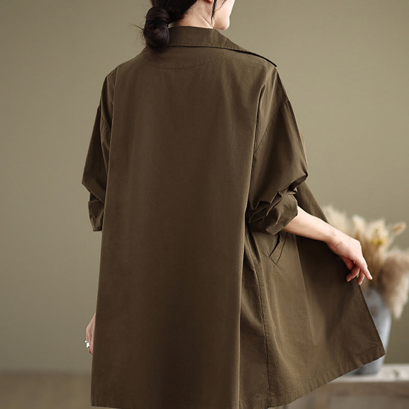 Veste en coton et lin à manches longues pour femme avec poches et boutons unis Motif Buddha Stones - image 19