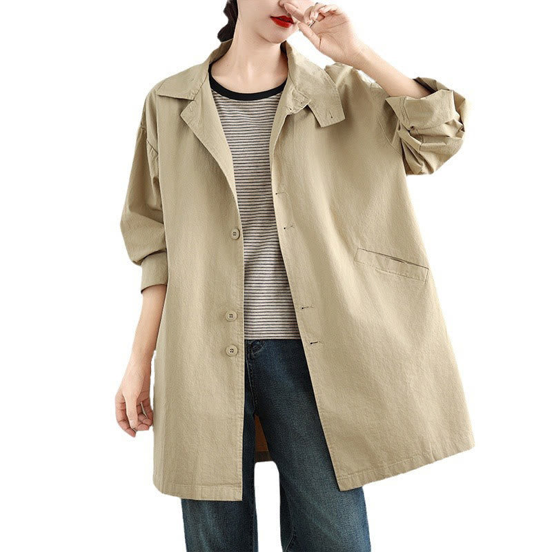 Veste en coton et lin à manches longues pour femme avec poches et boutons unis Motif Buddha Stones - image 12