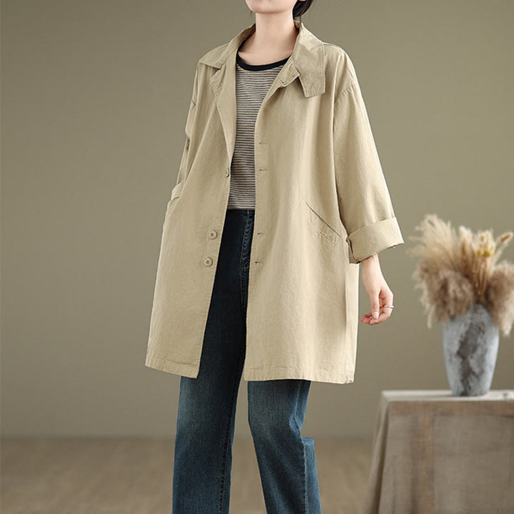 Veste en coton et lin à manches longues pour femme avec poches et boutons unis Motif Buddha Stones - image 11