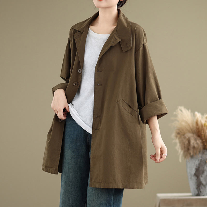 Veste en coton et lin à manches longues pour femme avec poches et boutons unis Motif Buddha Stones - SaddleBrown - US12，UK/AU16，EU44 (XL) - image 17