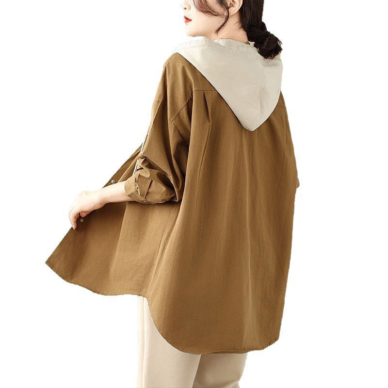 Veste à capuche décontractée en coton et lin avec cordon de serrage et poches Buddha Stones pour femme - image 16