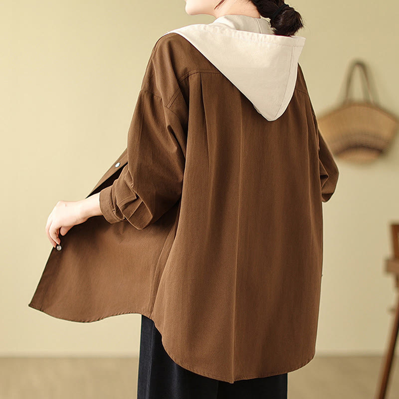 Veste à capuche décontractée en coton et lin avec cordon de serrage et poches Buddha Stones pour femme - image 4