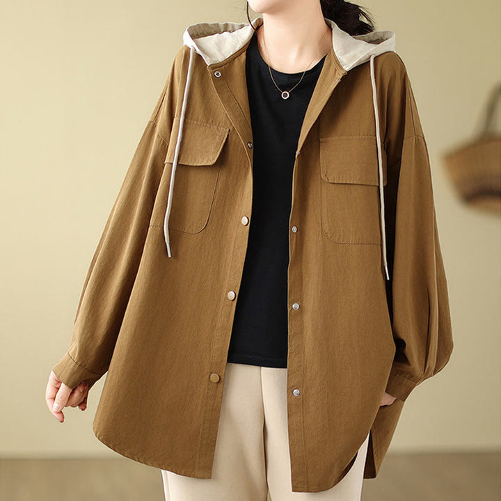 Veste à capuche décontractée en coton et lin avec cordon de serrage et poches Buddha Stones pour femme - image 10