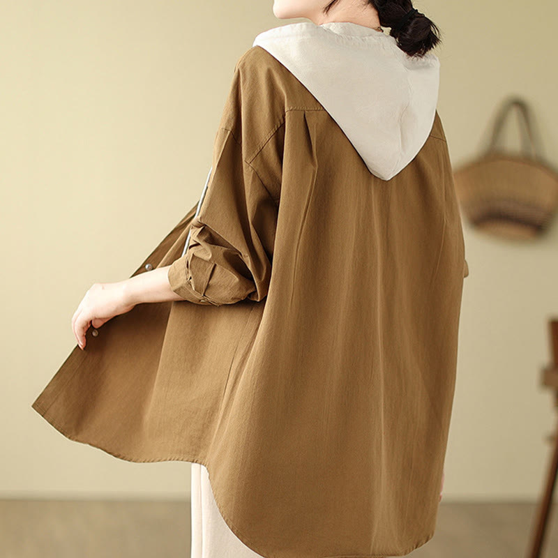 Veste à capuche décontractée en coton et lin avec cordon de serrage et poches Buddha Stones pour femme - image 9