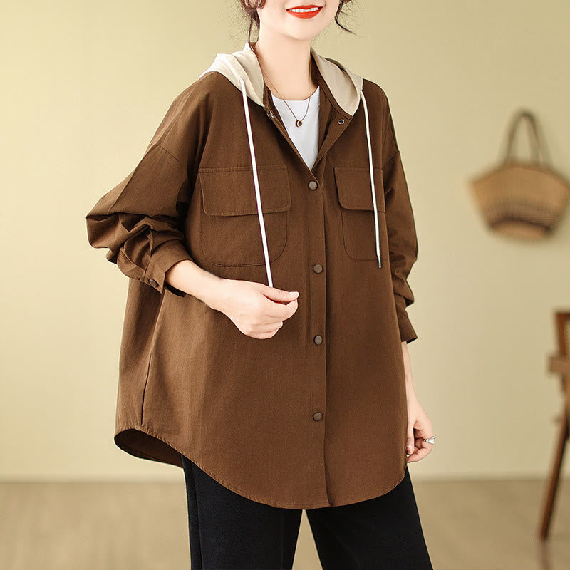 Veste à capuche décontractée en coton et lin avec cordon de serrage et poches Buddha Stones pour femme - image 2