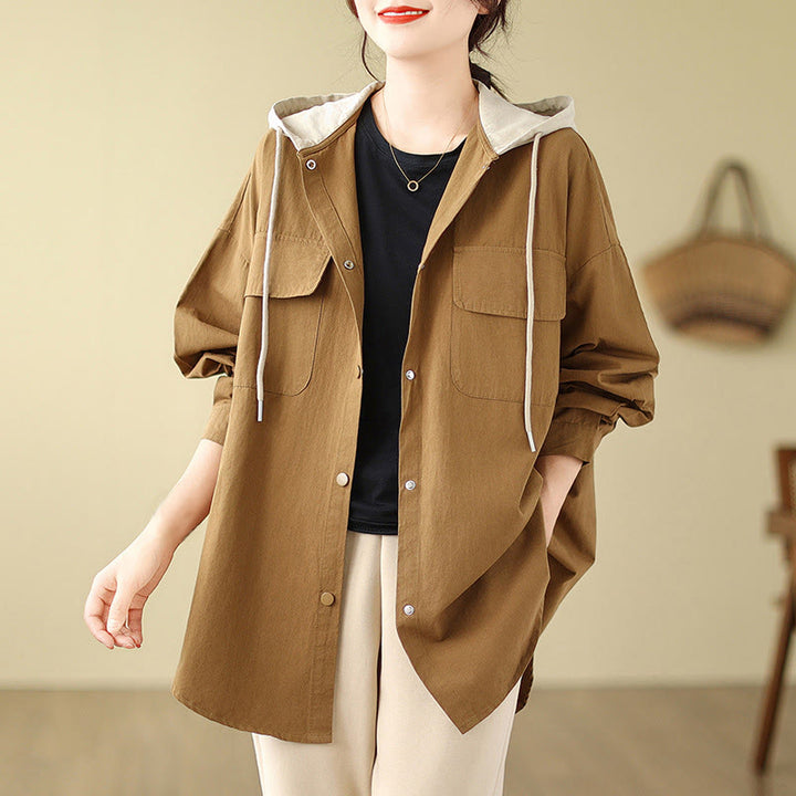 Veste à capuche décontractée en coton et lin avec cordon de serrage et poches Buddha Stones pour femme - Verge d'or - US14，UK/AU18，EU46 (2XL) - image 7