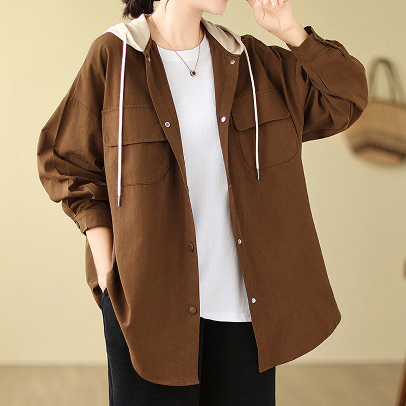Veste à capuche décontractée en coton et lin avec cordon de serrage et poches Buddha Stones pour femme - image 5