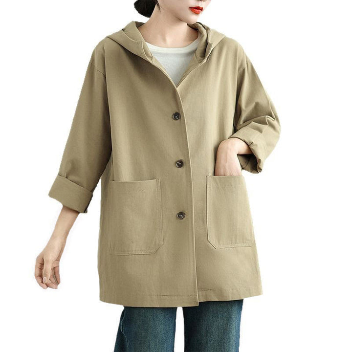 Veste à capuche vintage en coton et lin pour femme avec poches avant et Buddha Stones Fall - image 16